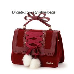 Evening Bags Fashion Liz Lisa Cute Bow Shoulder Bags Women Sweet Red Handbag Famous Brand Designer Girl Leather Shoulder Bag