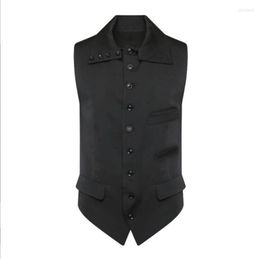 Men's Vests Men's Black Inner Lap Suit Vest Large Size Casual Lapel Slim-fit Patch Bag Single-breasted Spring Autumn Dress S-4XL