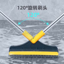 Toilet Brushes Holders Floor Scrub Brush 2 In 1 Long Handle Bathroom Wiper Stiff Bristle Window Squeegee Magic Broom Mop Tub Tile Cleaning Tools 230621