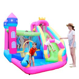 Inflatable Water Slide With Bounce House Jumping Castle Combo Park Playhouse for Kids Bouncy with Splash Pool Outdoor Backyard Princess Crown Theme Waterslide Toys