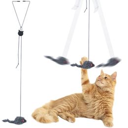 Cat Toys Hanging Elastic Rope Door Retractable Interractive Toys Mouse Adjustable Kitten Feather Toy for Indoor Cats Play Items