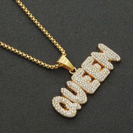 Hip Hop Rapper shiny diamond pendant necklace QUEEN letter pendant personality creative micro-inset full zircon Jewellery 75cm necklace 1346