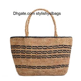 Evening Bags Stylish Beach French Style Rafi Straw Bag Women Striped Tote Woven Hollow Out Elegant Vintage Handbags