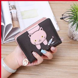 Stylish and Exquisite Small Purse 2023 Wallet Women's Short Cute Zipper Cartoon Cat Student Printed Zero Bag