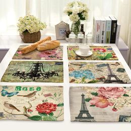 Table Napkin CAMMITEVER France Style Flower Floral Bird Butterfly Tower Bar Mat Plate Set Kitchen Pads For Coffee Cup