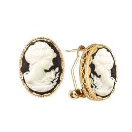 Stud 6 Colours Oval Lady Queen Cameo Earrings For Women Gold Colour Pink Blue Grey Earring Fashion Jewellery 230621