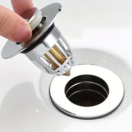 1pc Bathroom Sink Drain Stopper, Universal Stainless Steel Bounce Drain Plug Philtre For 1.06"-1.65" Push Type Basin Pop Up Chrome Sink Strainer With Hair Catcher