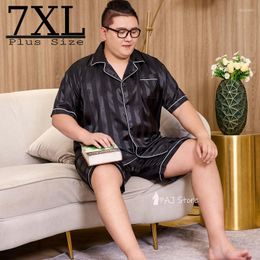 Men's Sleepwear Silk Men Summer Pyjama With Shorts Leisure Tops Pyjama Sets Plus Size Pyjamas Short Sleeve Oversize Plaid Pants Satin