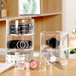 Storage Holders Racks Acrylic Clear Round Box Stackable Belt Rack Display Holder for Watch Jewelry Cosmetics Bracelets Rings Craft Toys Ties 230621