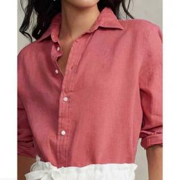 Women's Blouses Shirts High Quality Polo Shirt Women Fashionable Korean Small Horse Short Sleeve Casual Linen Shirts Women Button With Collar