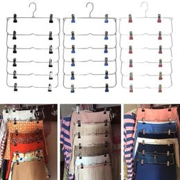 Hangers Racks 1PC Multilayer Clothes with 12 Clips Clothing Storage Rack Holder Drying Wardrobe Folding Pants Metal Skirt 230621