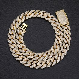 15mm 16-24inch Gold Silver Colors 3Rows CZ Cuban Chain Necklace Bracelet for Men Women Hip Hop Punk Jewelry Necklace Chains