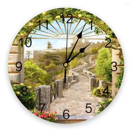 Wall Clocks Italy Ancient Arch Garden Printed Clock Modern Silent Living Room Home Decor Hanging Watch