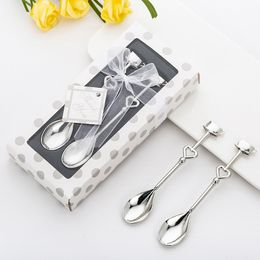 Stainless Steel Heart Spoon Gift Boxes Tea Coffee Drinking Teaspoon Bridal Souvenir Gift Valentines 2Pcs/Set