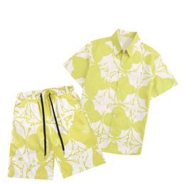 Hawaiian style Mens Flower Print Shirts Casual Button beachwear sets 2 pices Down Short Sleeve Hawaiian Shirt Suits Summer Beach Designer Dress Shirts