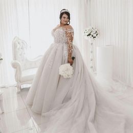 2020 Plus Size Wedding Dresses Bridal Gowns Lace Appliqued Tulle Court Train Garden Wedding Dress vestido de novia218L