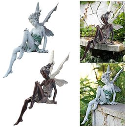 Decorative Objects Figurines 1PC Cute Fairy Station Resin Crafts Flower Fairy Garden Ornaments Turek Sits On The Goblin Statue 230621