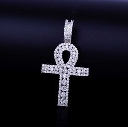 Pendant Necklaces Ankh Cross Gold Color Copper Material Iced Zircon Egyptian Key of Life Necklace Men Women Hip Hop Jewelry 230621