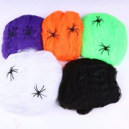 Halloween Spider Web Stretchy Cobweb With Spider For Halloween Party KTV Bar Props Bar Haunted House Decoration