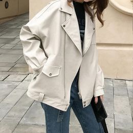 Women's Leather Faux Jacket Women Casual PU Loose Motorcycle Jackets Female Streetwear Oversized Coat Korean Chic Spring 2023