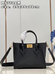 The 2023 women's one shoulder handbag is made of calf leather, with a detachable shoulder strap and gold buckle. The handbag has two external pockets