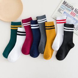 Sports Socks Harajuku Cotton Black Knitting Striped Colour Long Retro Solid White Crew Japanese High School Girls Cute Loose