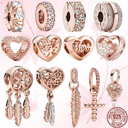 925 Sterling Silver Dangle Charm Rose Gold Spiritual Dreamcatcher Heart Beads Fit Original Pandora Bracelet Jewellery Gift