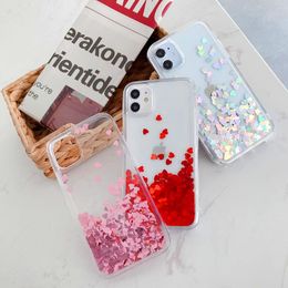 Heart Quicksand Phone Cases Liquid Flow Back Cover Glitter Water Bling Protector for iPhone 14 13 12 11 pro max X Xs XR xS MAX 7 8 7P 8P