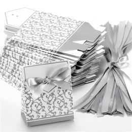 Ribbon Wedding Candy Paper Box Creative Golden Silver Ribbon Wedding Favours Party Gift Candy Paper Box 10 Pcs Boxes Candies Favou218d