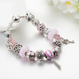 Charm Bracelets Key Lock Air Balloon Fashion Pink Crystal Bead For Women DIY Jewellery Fit B17032Charm Raym22