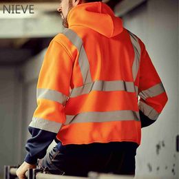 Men's Hoodies Sweatshirts Fluorescent Men's Reflective Jacket Striped Workwear Loose Top Hooded Jacket Cool Party Clothing Oil Hombre