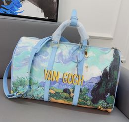 Luxury Bags Unisex Travel Bag Wheat Field Oil Painting Letter Mens Travel Bag Lager Luggage Bag Genuine Leather Duffel Bags Women Fitness Yoga Bag Totes Handbags