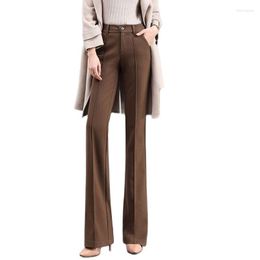 Women's Pants Women Woolen Suit Flare For Autumn Winter High Waist Slimming Thicken Warm Straight Flared Trousers Fashion Elastic Band