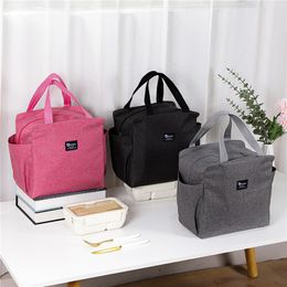 Bento Boxes Thermal Lunch Bags Portable Oxford Fresh Cooler Pouch For Office Student Convenient Box Tote Black Grey Food Container Bag 230621