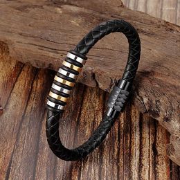 Charm Bracelets Vintage Men Jewellery Braided Leather Rope Bracelet Black Magnetic Buckle Punk Male Wrist Band Pulsera Hombre Raym22