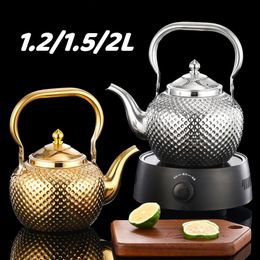 Water Bottles 1.2/1.5/2L Stainless Steel Teapot Silver Gold Teapots Drinkware Hammered Spherical Kettle Induction Cooker Stove Tea Kettles 230621