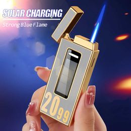 The new solar inflatable lighter windproof straight flush personality creative without charging line strong flame 7HGA