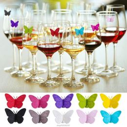 Other Event Party Supplies 6Pcs Silicone Wine Glass Tag Wine Glass Drink Markers Butterfly Tags with Suction up for Wine Champagne Party Favor Drop 230621