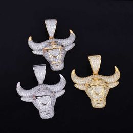 Pendant Necklaces Animal Cow Gold Color Bling Cubic Zircon Men's Hip Hop Rock Necklace Jewelry 230621