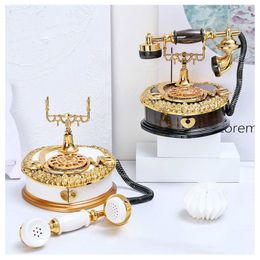 Novelty Items Antique Retro Phone Music Box Nordic Style Vintage Telephone Music Box Creative Dial Telephone Ornaments Home Craft 230621