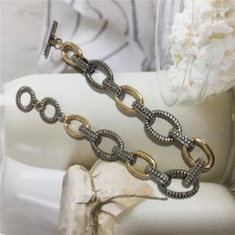 Link Bracelets Chain Vintage Bohemia Antique Rhodium And Gold Colour Mixted T Bar Obar Enclosure Bracelet For Women Elegant Classic