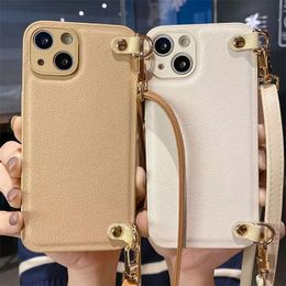 Designer phone case for Iphone 14 Pro Max 13 Mini 12 sets 11 Max Plus Xs Xr X 7 8 6 Plus Simple leather pattern diagonal rope full cover anti-drop phone case