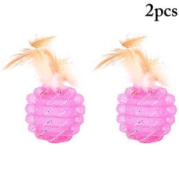 Dorakitten 2Pcs/Set Cat Toy Balls Fake Feather Decor Interactive Funny Pet Playing Ball Kitten Toy Pet Supplies Cat Favours