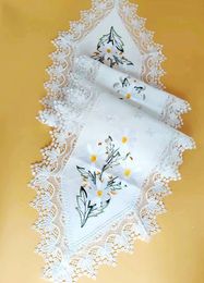 Table Runner Daisy Embroider Table Runner Luxury Table Runner Lace Decoration Accessory Party Wedding Decoration Table Art 230621