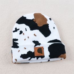 Simple Cows Pattern Knitted Hat Double-Layer Folding Woollen Cap Winter Warm Hat Fashion Brand Men's and Women's Hats