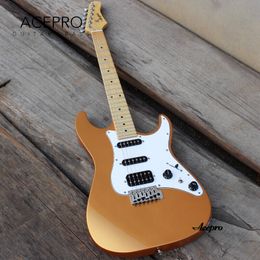 In Stock Acepro Gold Color Electric Guitar Tremolo Bridge 2-piece Mahogany Body High Quality Maple Neck 6 String Guitarra