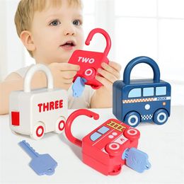 Other Toys Children Educational Toys Kids Learning Lock with Keys Car Numbers Matching Counting Montessori Math Teaching Lock-Picking Toy 230621