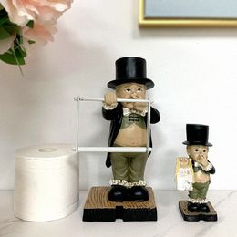 Decorative Objects Figurines Creative Toilet Paper Holder Statue Funny Decorative Resin Figure Cute Butler Shape Tissue Stand Rack Sculpture Toilet Decor 230621