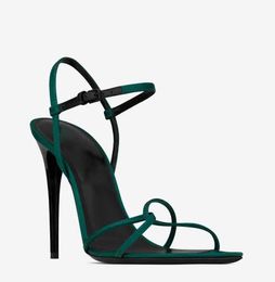 23SS Brands Summer Luxury Clara Sandals Shoes Silk Satin Pointed-toe Women Stiletto Heels Lady Party Wedding Gladiator Sandalias Green Black Pink