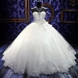 Bling Embroidery Ball Gowns Wedding Dresses Sweetheart Beaded Crystal White Ivory Lace Tulle Country Bridal Dress Lace Up Back2295257b